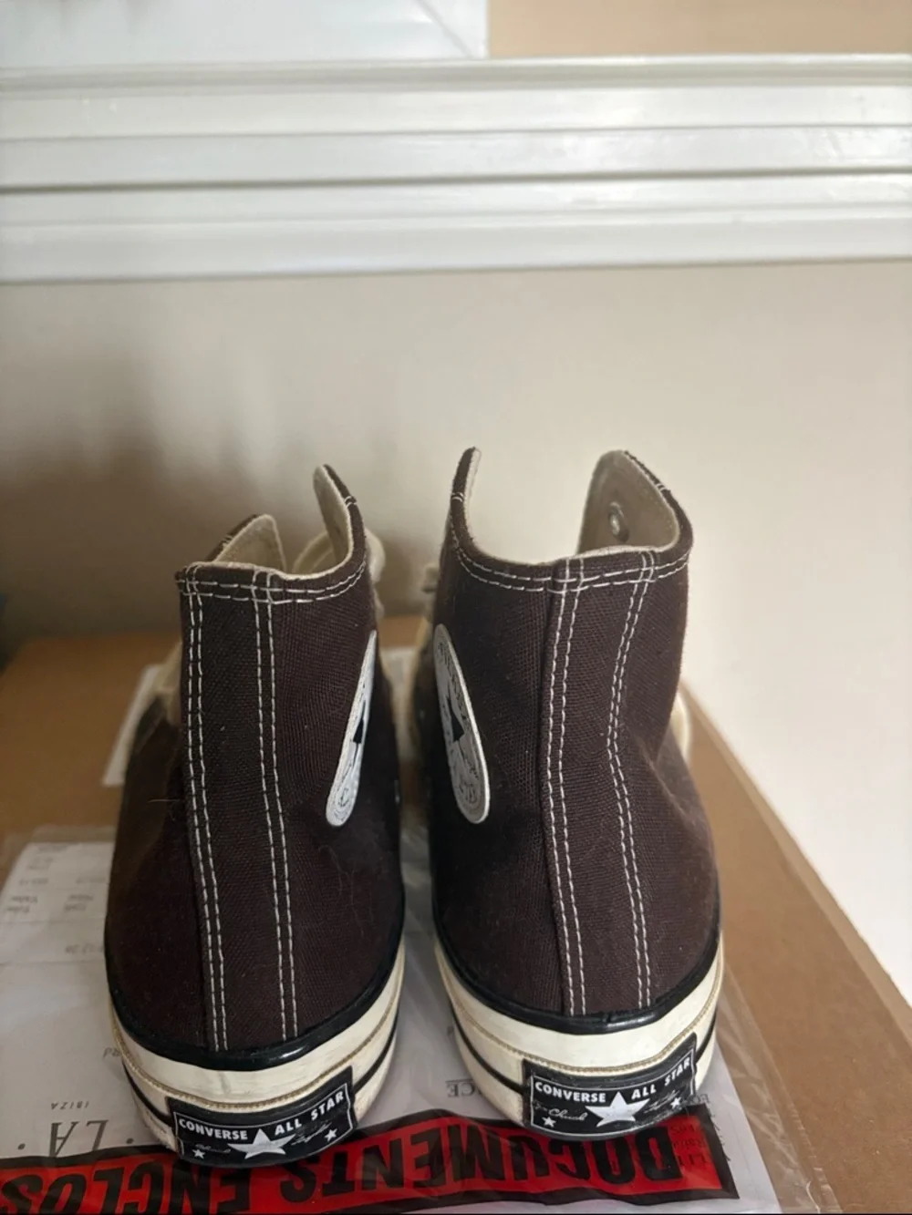 Converse High-Top Sneakers in Dark Brown & Cream - Picture 2 of 9